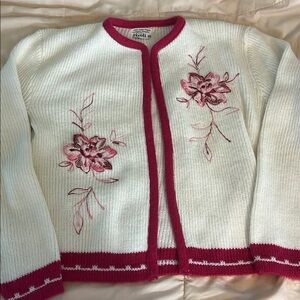 Rivoli White and Pink Floral Cardigan Sweater